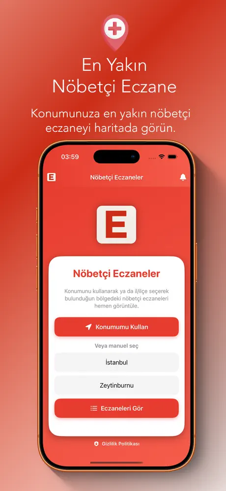 Nöbetçi Eczane Plus iPhone ekranı